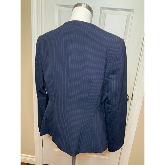 Hugo Boss Jadela1 Navy Blue & Thin Gray Pinstripe Button-Up Jacket, Size 12 - Picture 7 of 11
